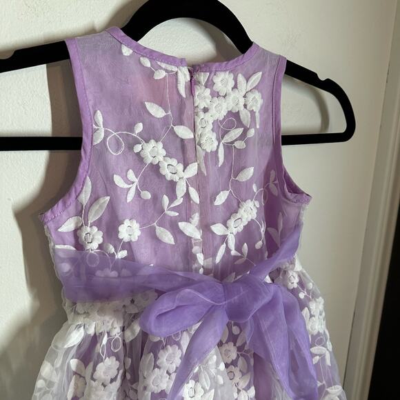 Think Pink Purple White Floral Lace Sheer Overlay Dress Girls Size 4 - Picture 4 of 7